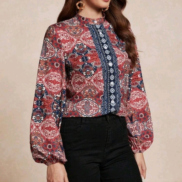 Women Multi-Color Patchwork Casual Shirt, Minimalist Chic For Everyday - Picture 1 of 5